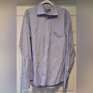 $198 Men's Hickey Freeman Light Blue Striped Casual Button Down Shirt Size 16-36